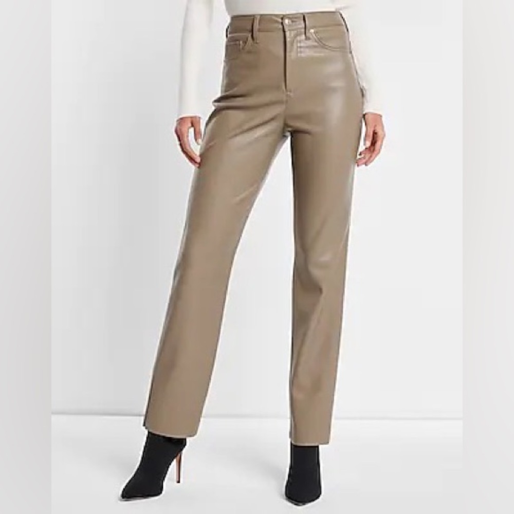 Super High Waisted Faux Leather Modern Straight Pant